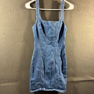 y2k Haute Monde women Denim‎ Mini Dress small blue western festival Bodycon Back